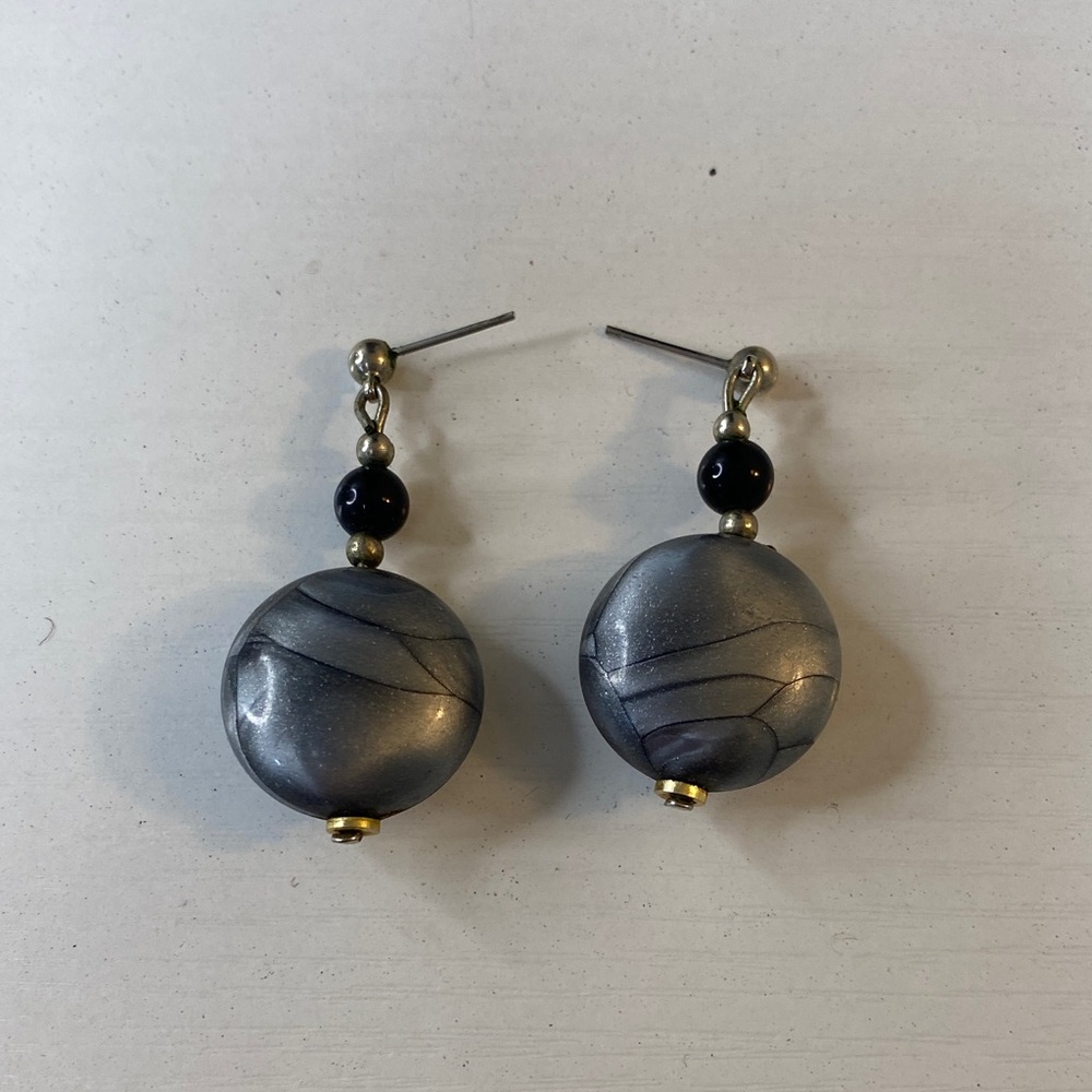 Elegant Black and Silver Tone Earrings